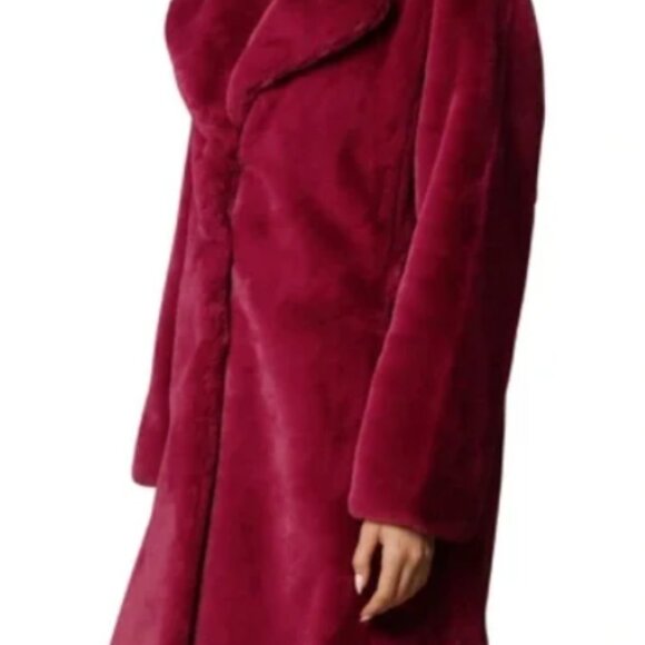 New Avec Les Filles Magenta Faux Fur Notch Collar Coat - Picture 4 of 11